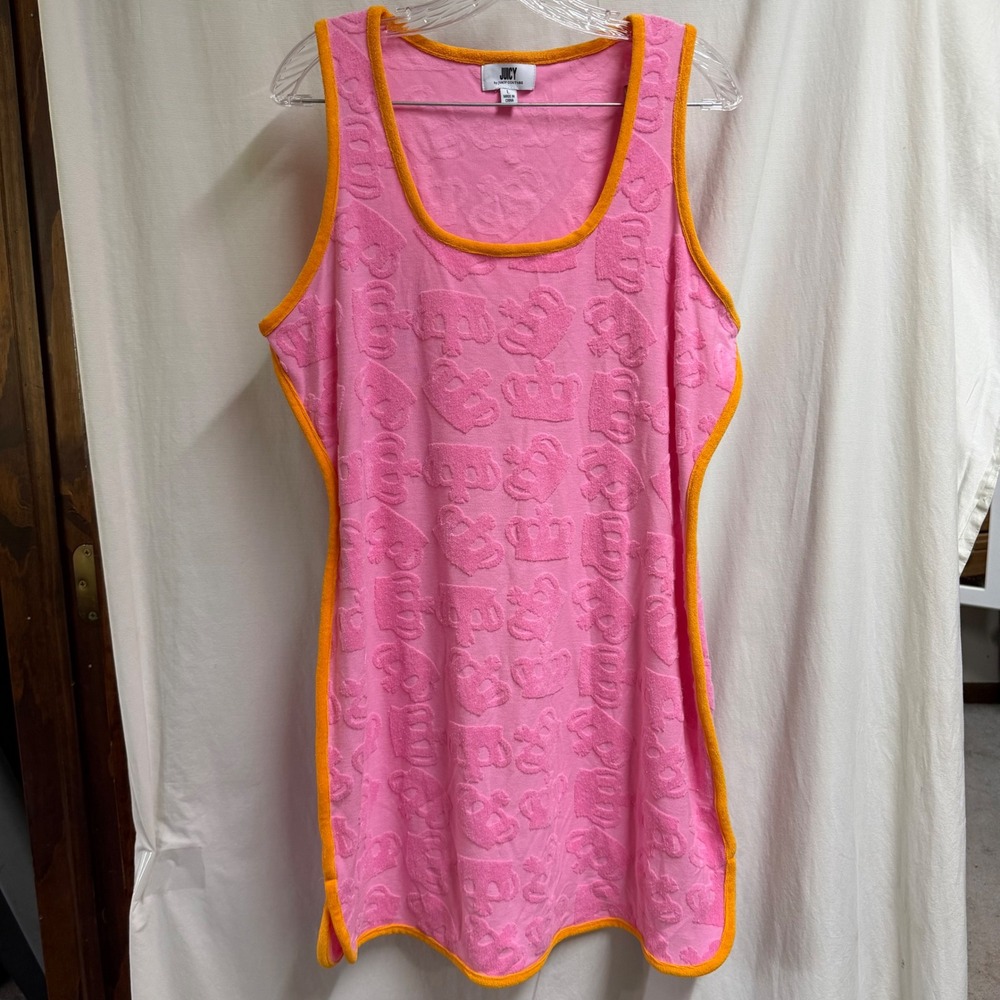 Juicy by Juicy Couture Pink Terry Cloth Crown Logo Cover Up Dress Large
